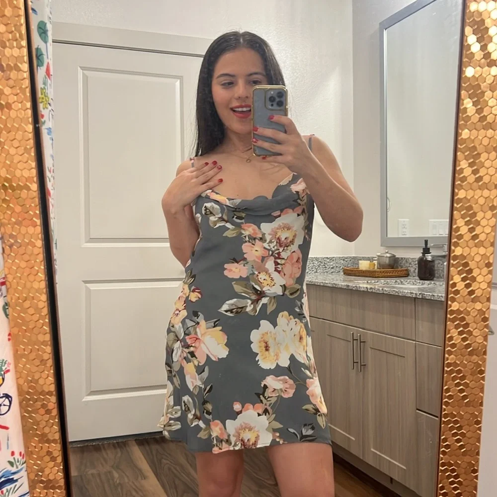 Revolve Privacy Please Cowl Neck Watercolor Floral Mini Dress - Picture 5 of 9